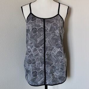 Black & White Abstract Geometric Print Split Side Racerback Athletic Top